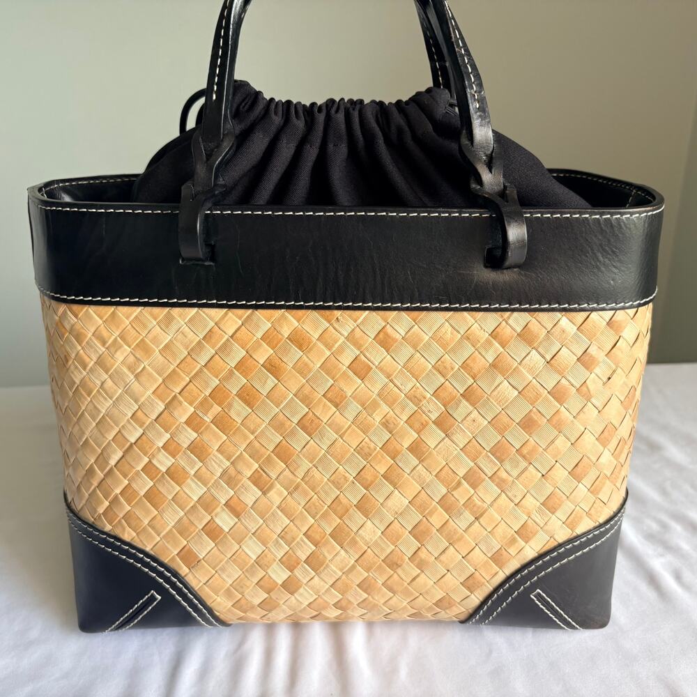 Ann Taylor Woven Tote Hand Bag with Basket-Weave/Raffia Style - Picture 2 of 15
